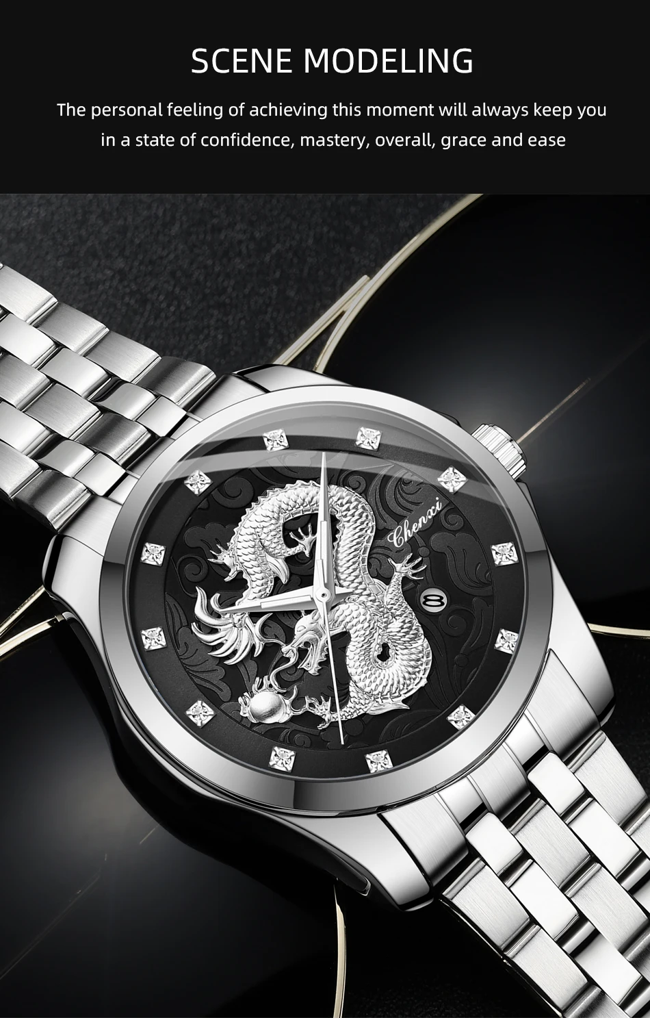 CHENXI Mens Business Luxury Full Steel Golden Quartz Watch Top Brand Waterproof Date Luminous Scratch-Proof Fashion Wristwatch