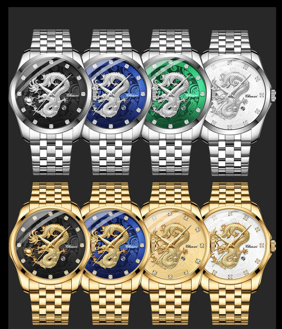 CHENXI Mens Business Luxury Full Steel Golden Quartz Watch Top Brand Waterproof Date Luminous Scratch-Proof Fashion Wristwatch