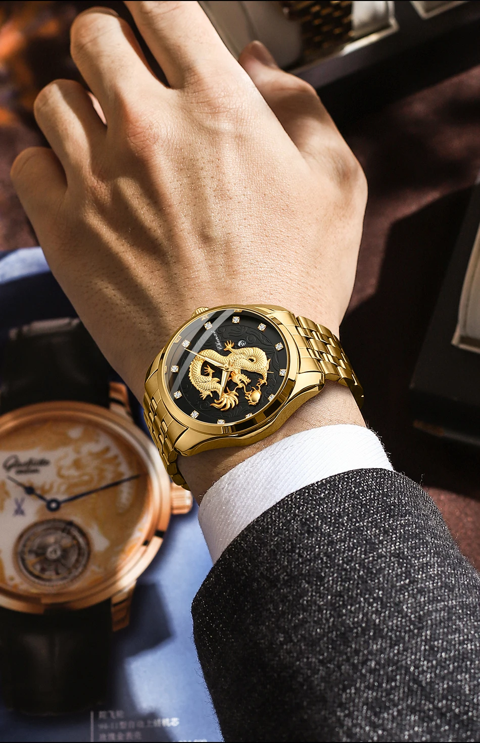 CHENXI Mens Business Luxury Full Steel Golden Quartz Watch Top Brand Waterproof Date Luminous Scratch-Proof Fashion Wristwatch