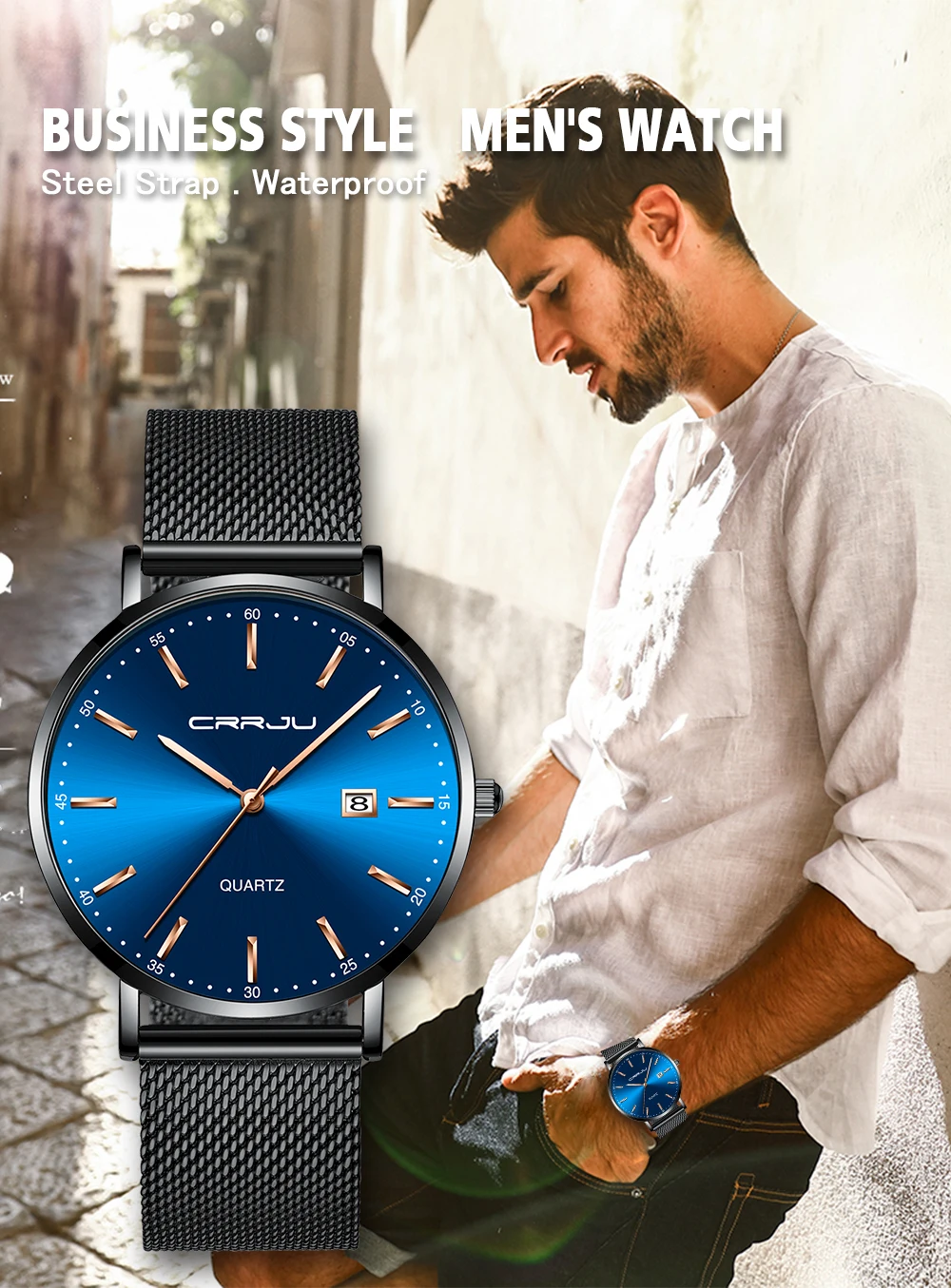 CRRJU Women Watch Fashion Quartz Waterproof Slim Stylish with Date Couple Wristwatch Mesh Strap Clock for Unisex Reloj Hombre