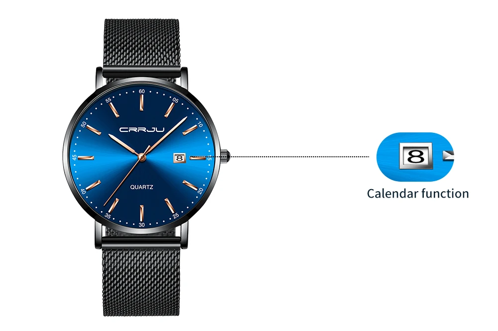 CRRJU Women Watch Fashion Quartz Waterproof Slim Stylish with Date Couple Wristwatch Mesh Strap Clock for Unisex Reloj Hombre