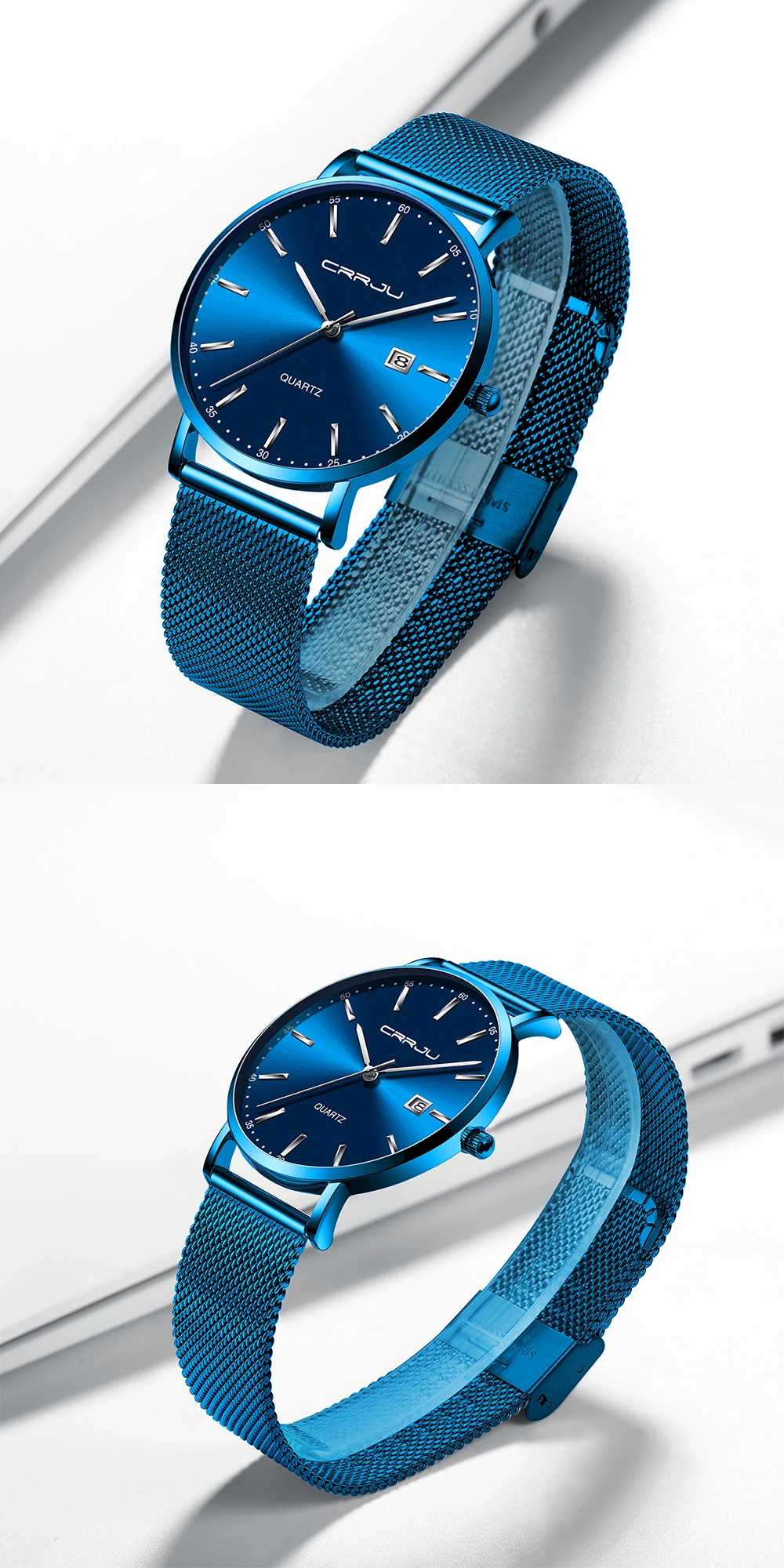 CRRJU Women Watch Fashion Quartz Waterproof Slim Stylish with Date Couple Wristwatch Mesh Strap Clock for Unisex Reloj Hombre