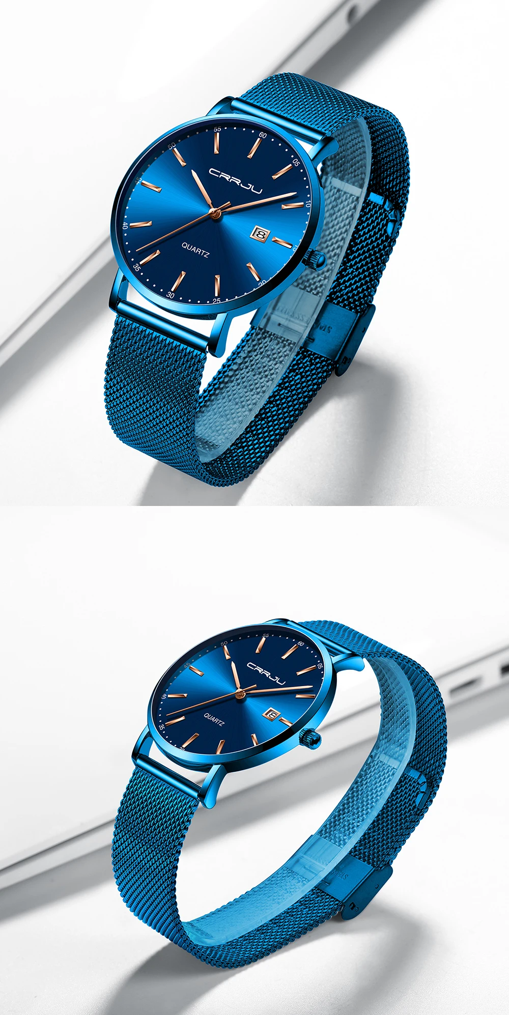 CRRJU Women Watch Fashion Quartz Waterproof Slim Stylish with Date Couple Wristwatch Mesh Strap Clock for Unisex Reloj Hombre