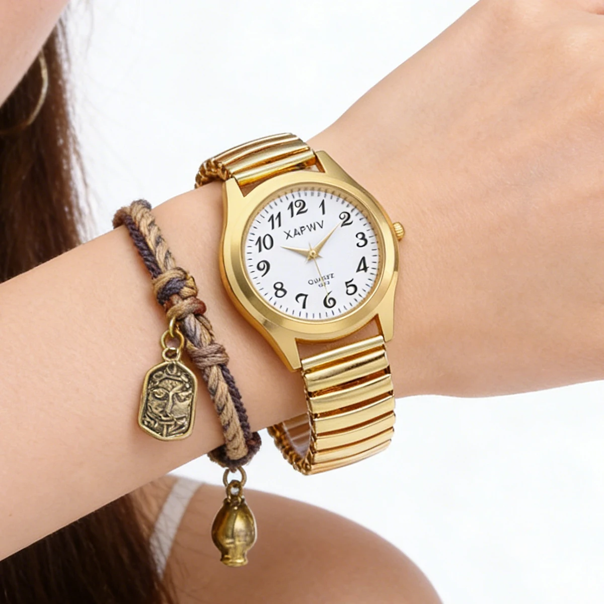 Fashion Couple Watches, a Pair of Casual Quartz Watches for Men and Women, Arabic Numerals, Elastic Strap Women's Wristwatch