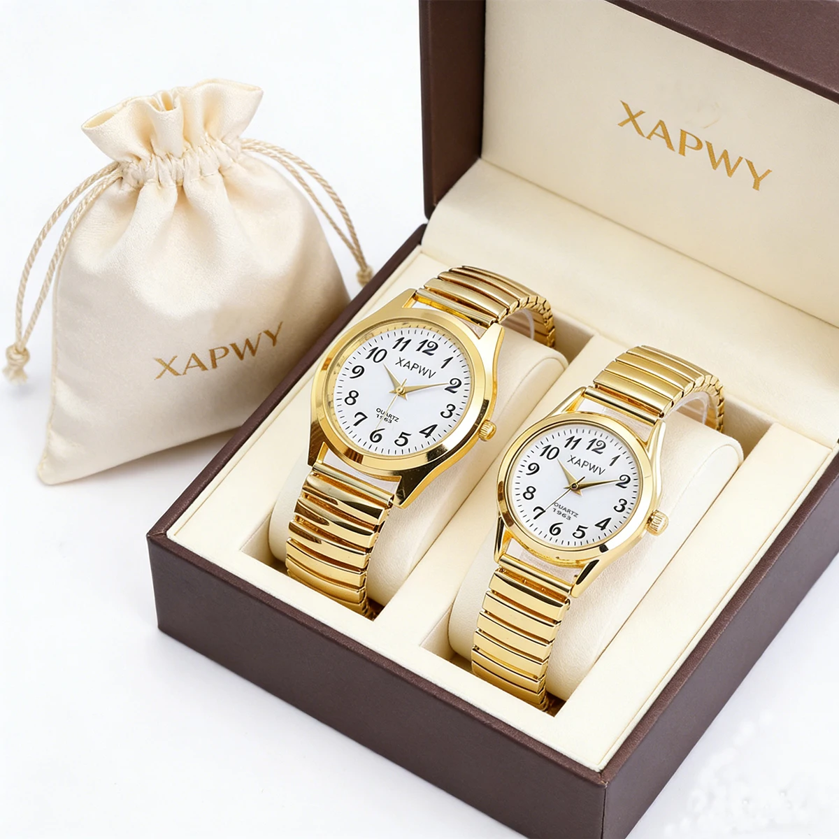 Fashion Couple Watches, a Pair of Casual Quartz Watches for Men and Women, Arabic Numerals, Elastic Strap Women's Wristwatch