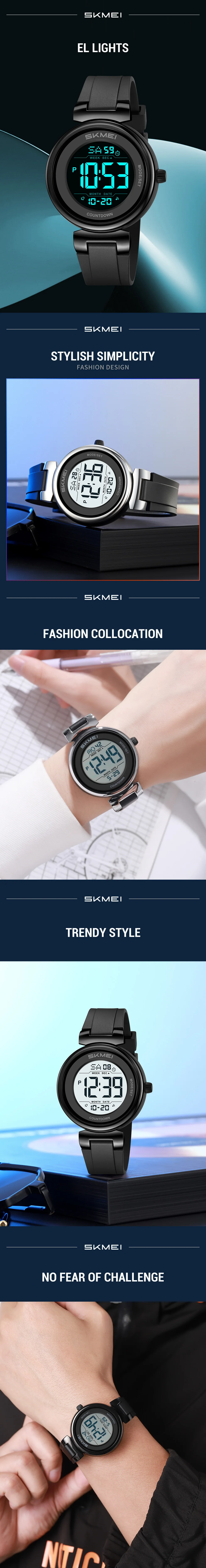SKMEI 2633 Sports Digital Watches For Men Women 5Bar Waterproof Fashion Wristwatches EL Light Week Date Display Countdown Chrono