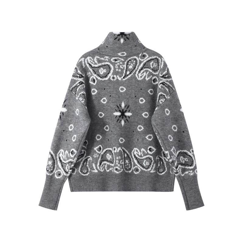 2026 Spring New Paisley Floral Print Knitted Cardigan Jacket Women Chic Long Sleeve Zipper Sweater Lady Casual Street Outerwear