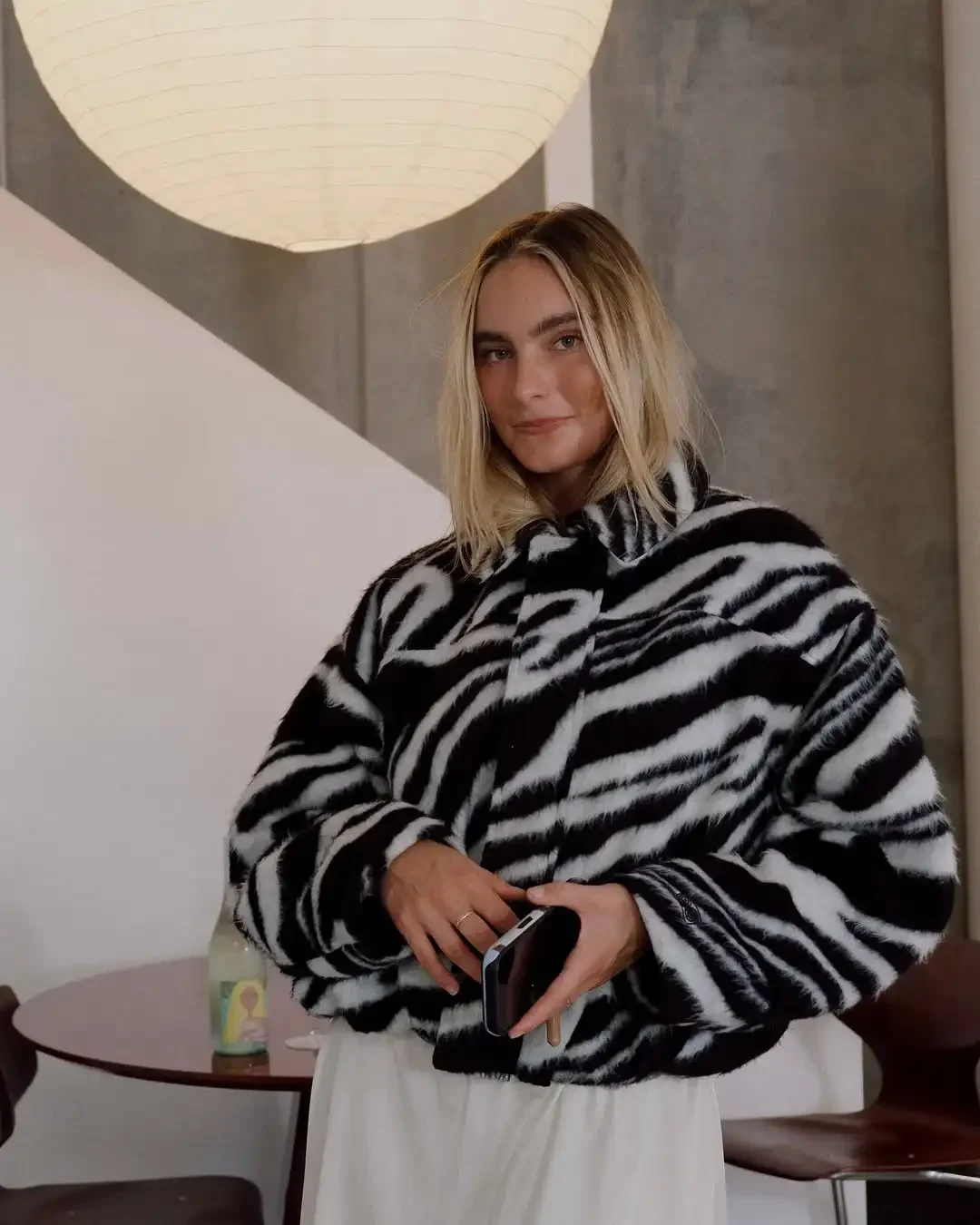 Women Zebra Print Faux Fur Jacket Lapel Collar Fluffy Long Sleeve Cropped Coat  Autumn Warm Winter Casual Chic Street Top 2026