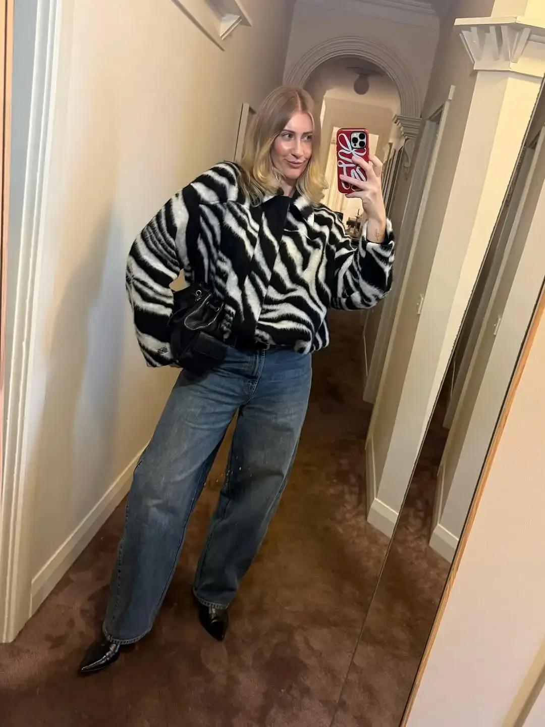 Women Zebra Print Faux Fur Jacket Lapel Collar Fluffy Long Sleeve Cropped Coat  Autumn Warm Winter Casual Chic Street Top 2026