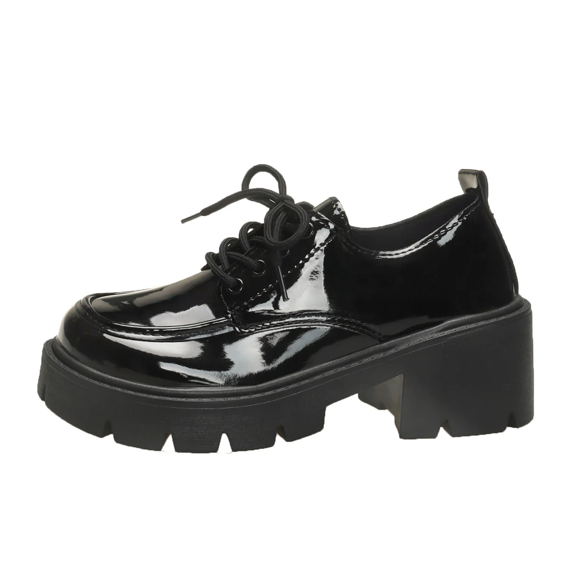 Women Block Heel Platform Oxford Shoes Lace Up Chunky Lug Sole Round Toe Vintage Preppy Casual Dress Shoes Black Brown