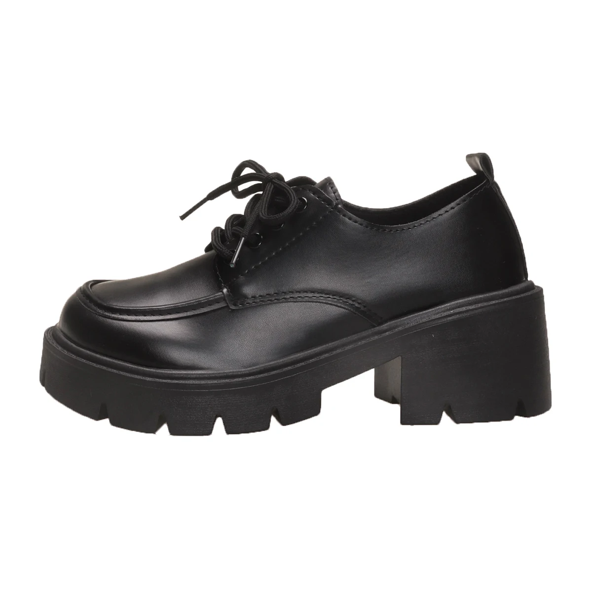 Women Block Heel Platform Oxford Shoes Lace Up Chunky Lug Sole Round Toe Vintage Preppy Casual Dress Shoes Black Brown