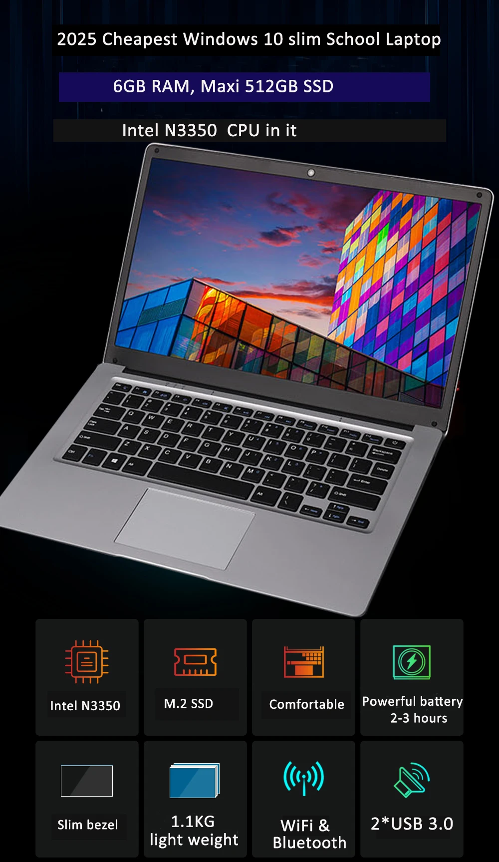 14inch Student Cheap Laptop 6GB RAM 64GB/128GB/512GB SSD HD Cam WiFi Bluetooth  Windows 10 Notebook Computer