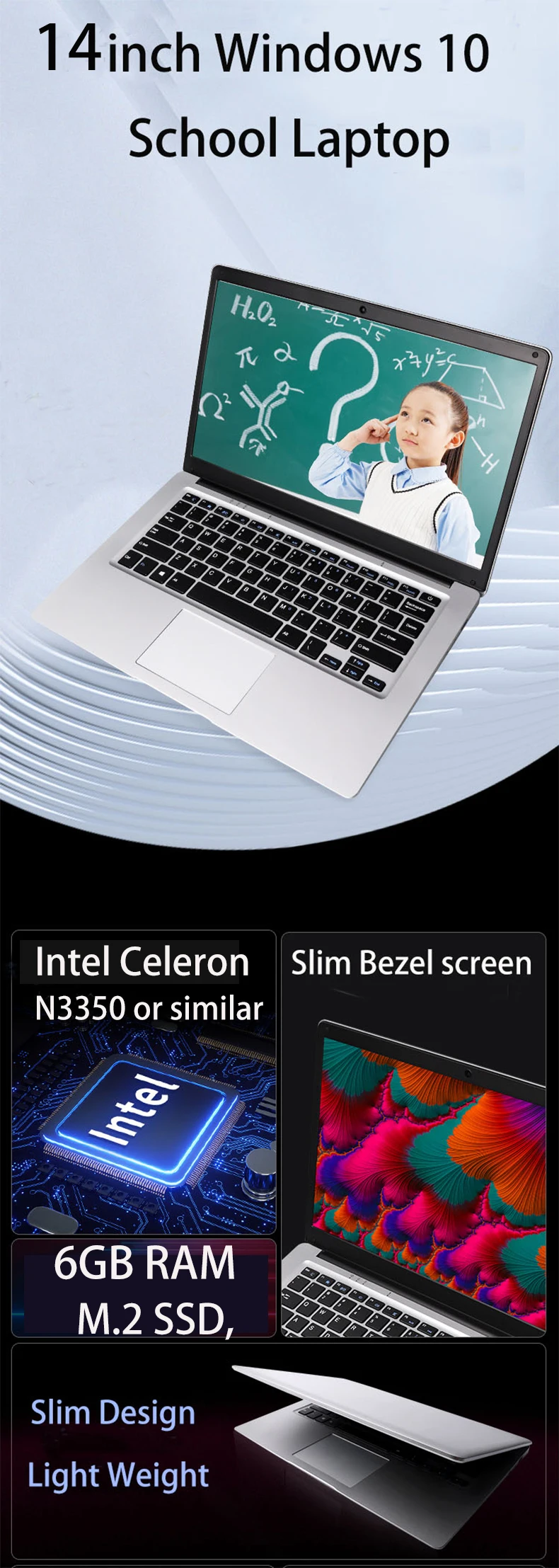14inch Student Cheap Laptop 6GB RAM 64GB/128GB/512GB SSD HD Cam WiFi Bluetooth  Windows 10 Notebook Computer