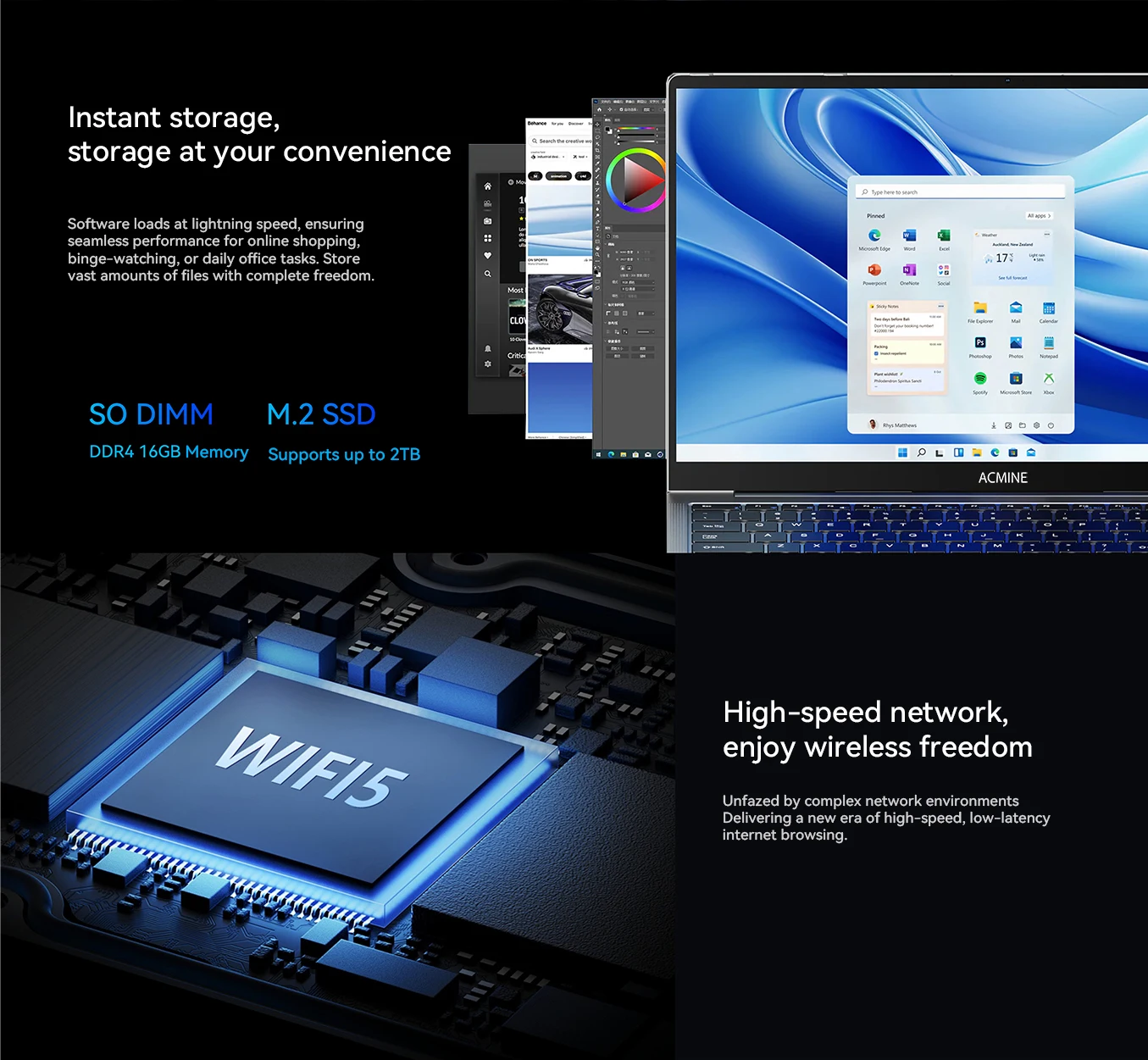 Blossom 6500Y New 17.3" Laptop 16GB RAM 512GB SSD Intel N5095 Portable Notebook Lightweight Keyboard Windows 11 Pro