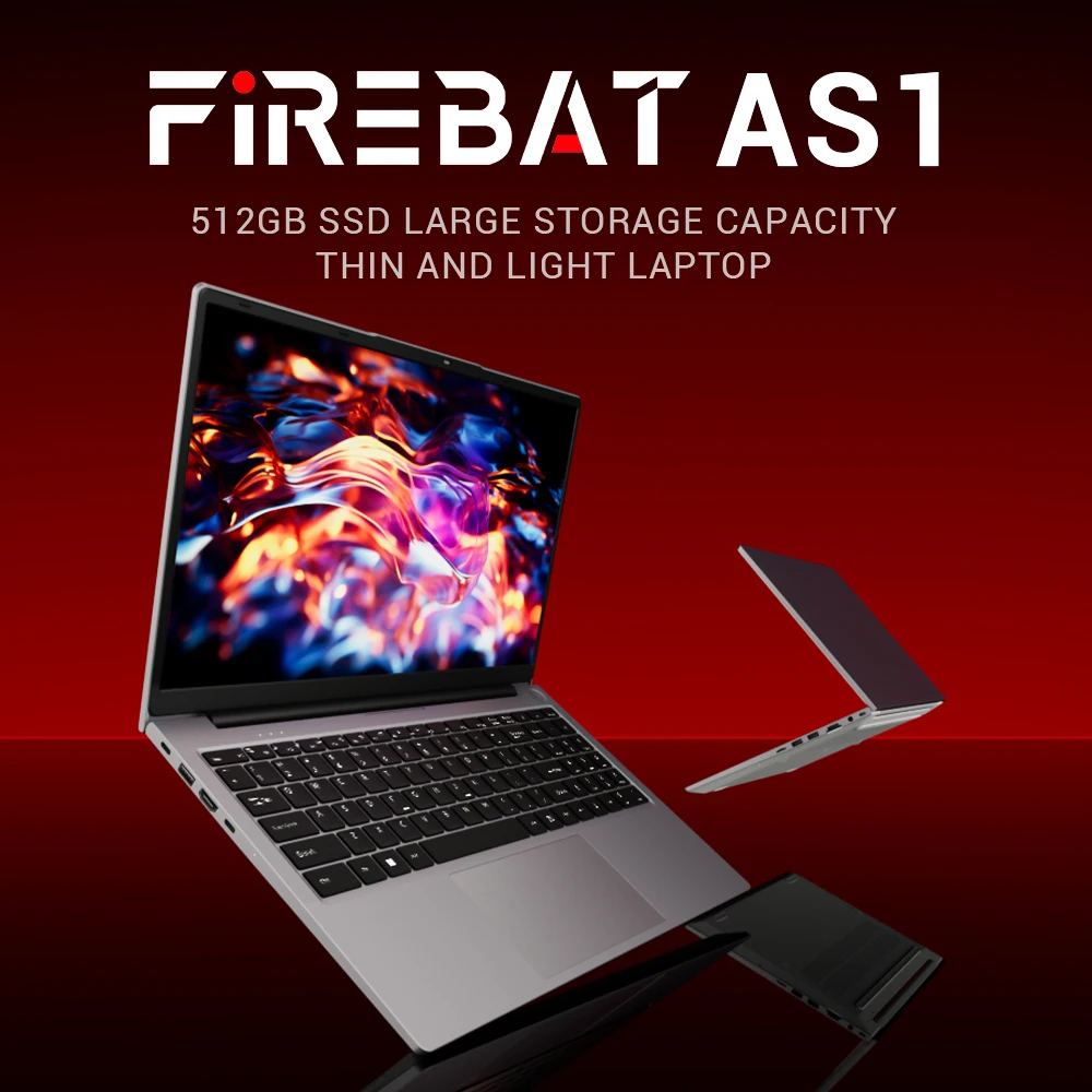 Firebat Laptop AS1 AMD R5 7430U 16GB DDR4 512GB SSD 15.6 Inch Windows 11 Notebook Type-C WIFI6 Backlit Full-size Keyboard
