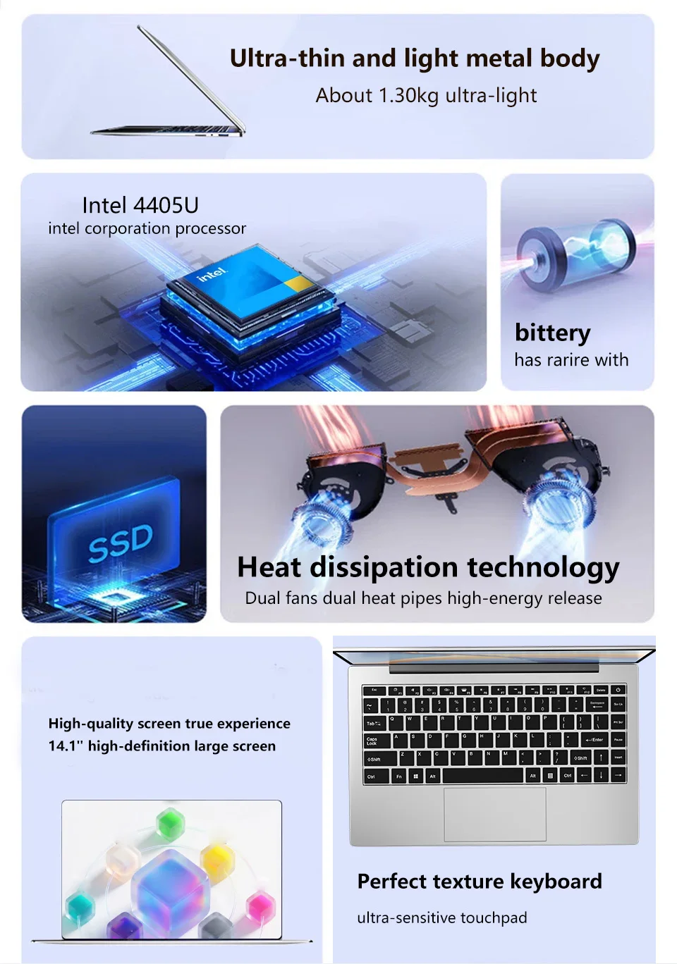 Portable Laptop Intel 4405U 14.1 inch 16GB LPDDR3 RAM 512GB 1TB 2TB SSD Windows 11 Pro Notebook Wifi6 IPS 1080P Notebook PC