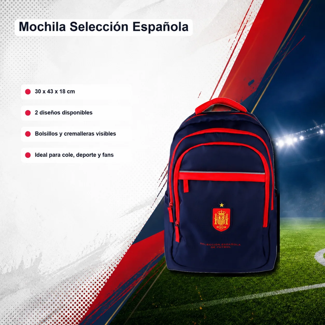 La Roja School Backpack Spanish National Football Team "La Roja", Official Licensed Product National team football backpack 43x30x18cm red and navy blue with compartments