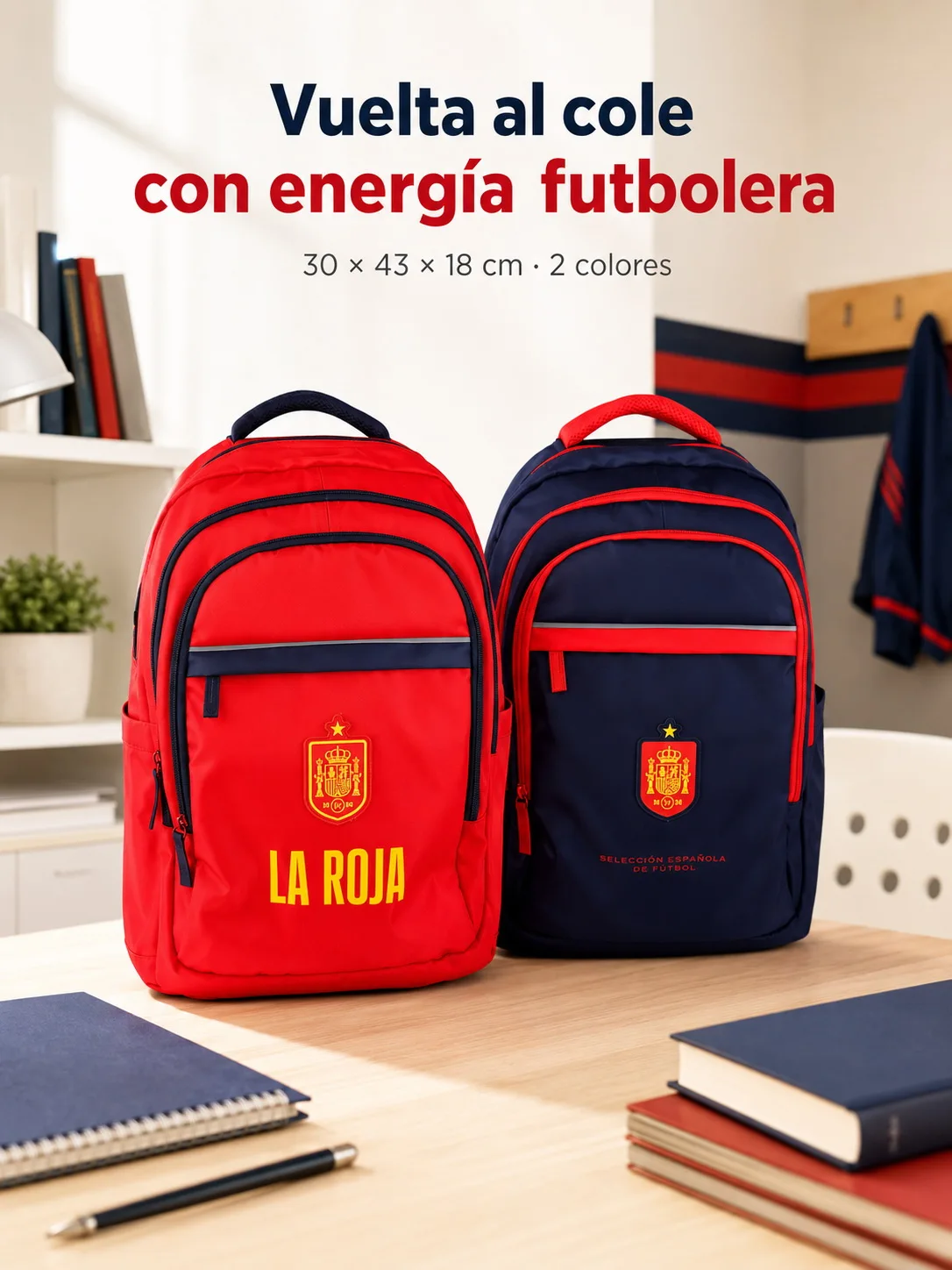 La Roja School Backpack Spanish National Football Team "La Roja", Official Licensed Product National team football backpack 43x30x18cm red and navy blue with compartments