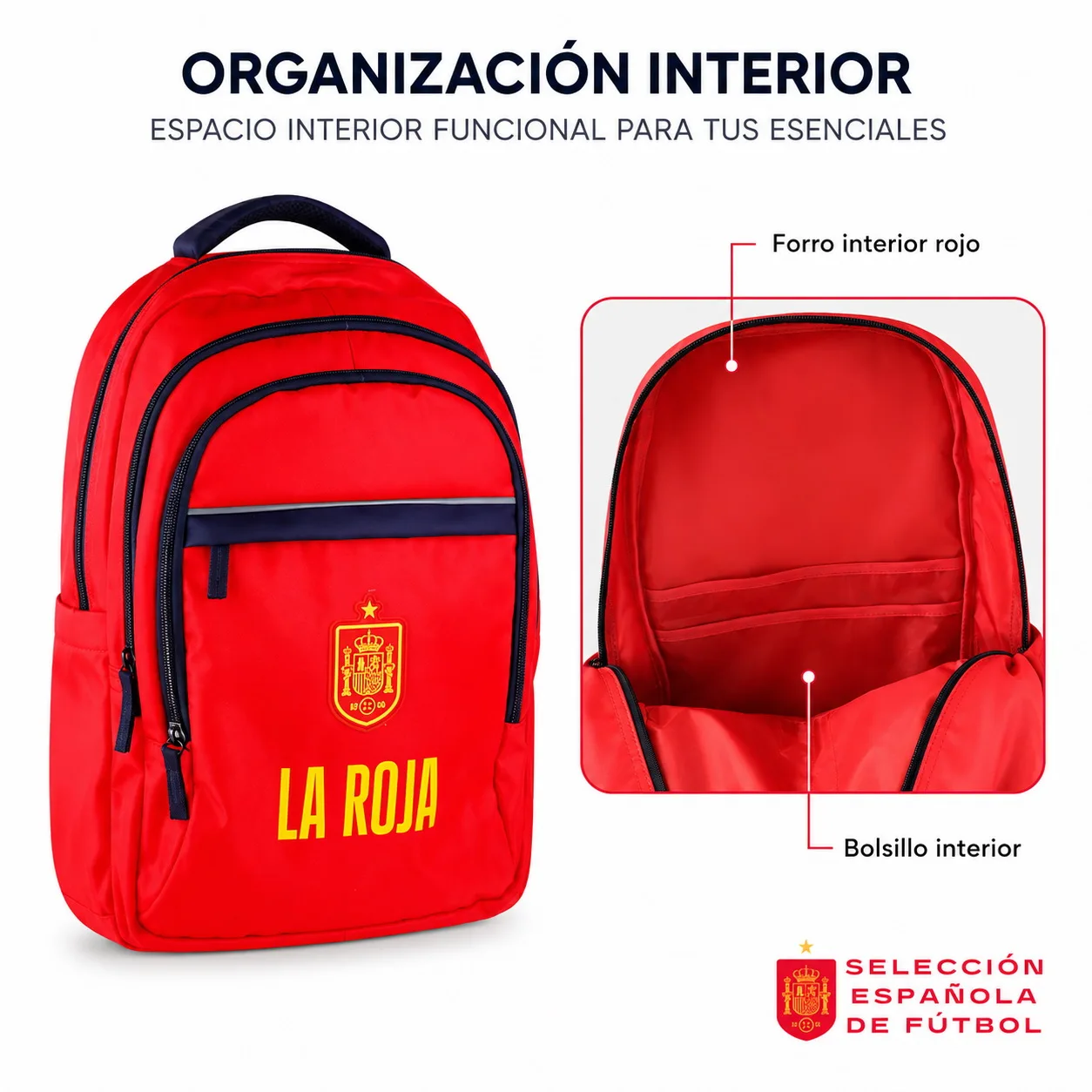 La Roja School Backpack Spanish National Football Team "La Roja", Official Licensed Product National team football backpack 43x30x18cm red and navy blue with compartments