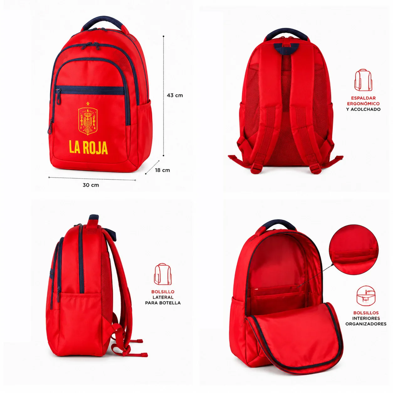 La Roja School Backpack Spanish National Football Team "La Roja", Official Licensed Product National team football backpack 43x30x18cm red and navy blue with compartments