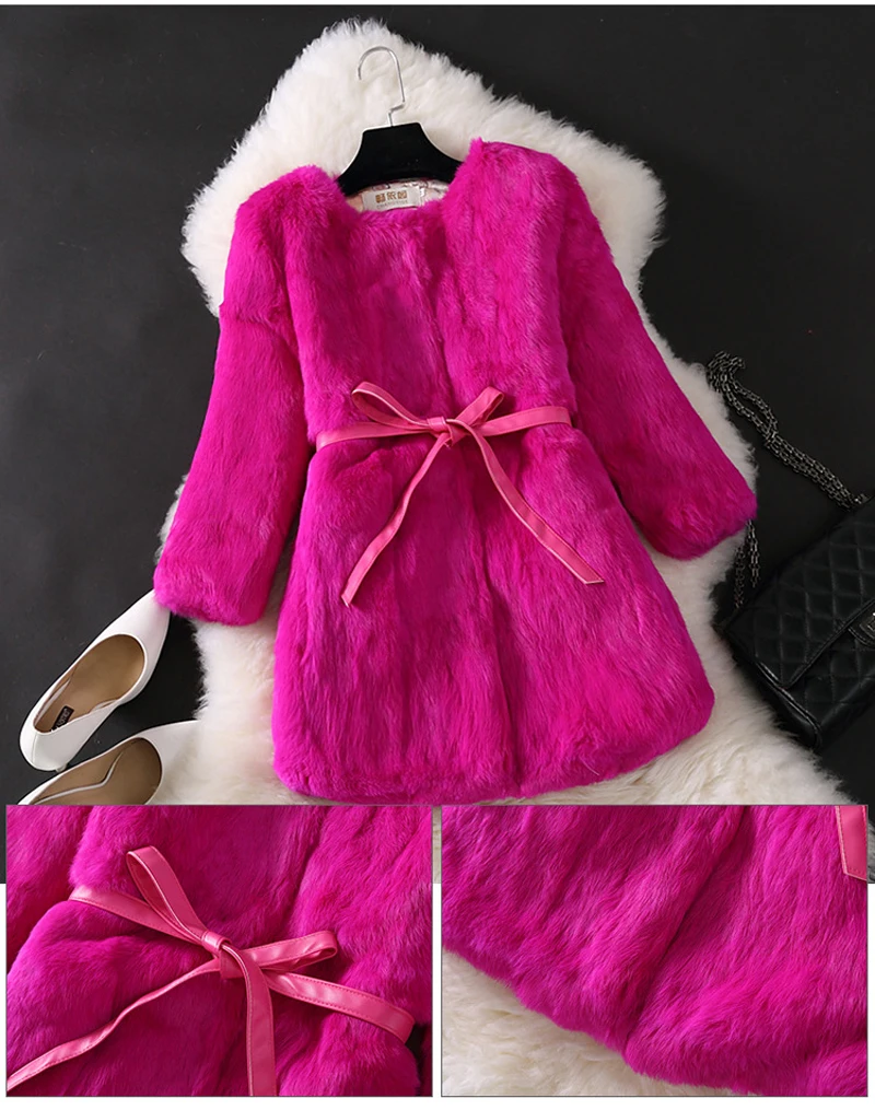 Hot Sale Women Brand Winter 100% Genuine Real Rabbit Fur Coat Natural Warm Rabbit Fur Jacket Lady Fashio Long Real Fur Outerwear