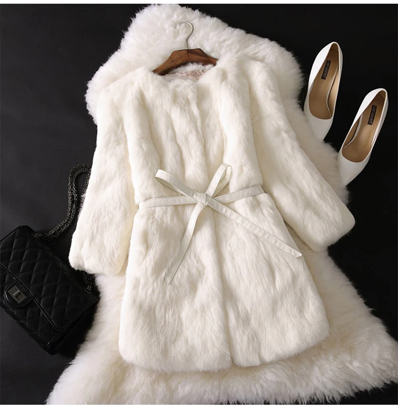 Hot Sale Women Brand Winter 100% Genuine Real Rabbit Fur Coat Natural Warm Rabbit Fur Jacket Lady Fashio Long Real Fur Outerwear