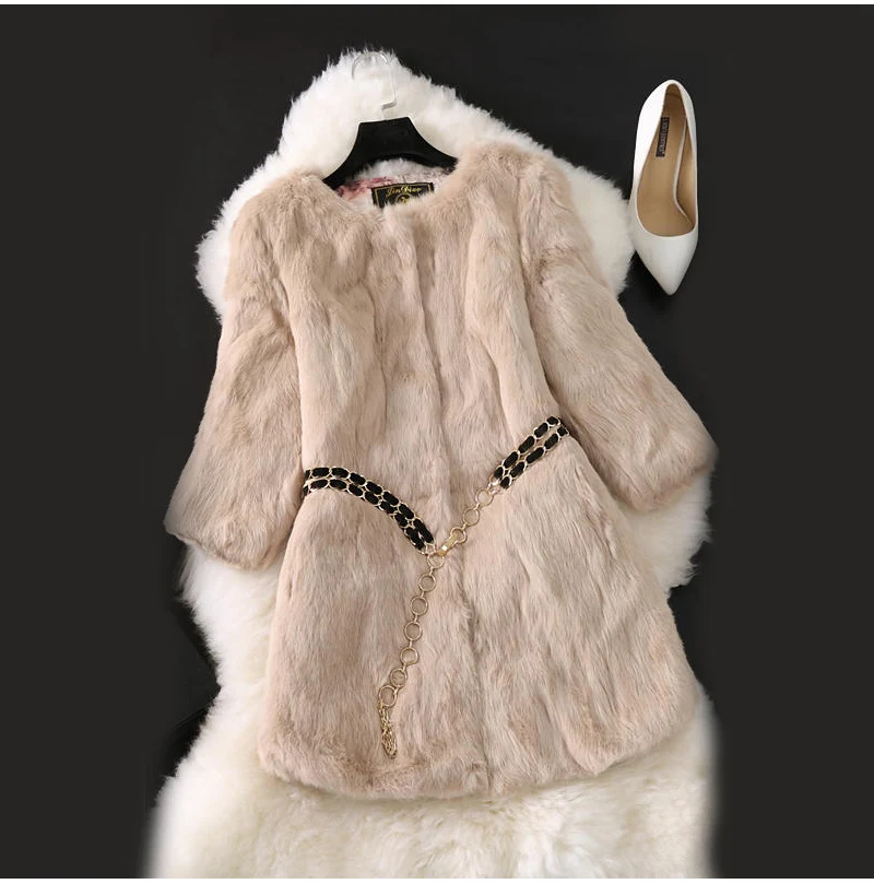 Hot Sale Women Brand Winter 100% Genuine Real Rabbit Fur Coat Natural Warm Rabbit Fur Jacket Lady Fashio Long Real Fur Outerwear