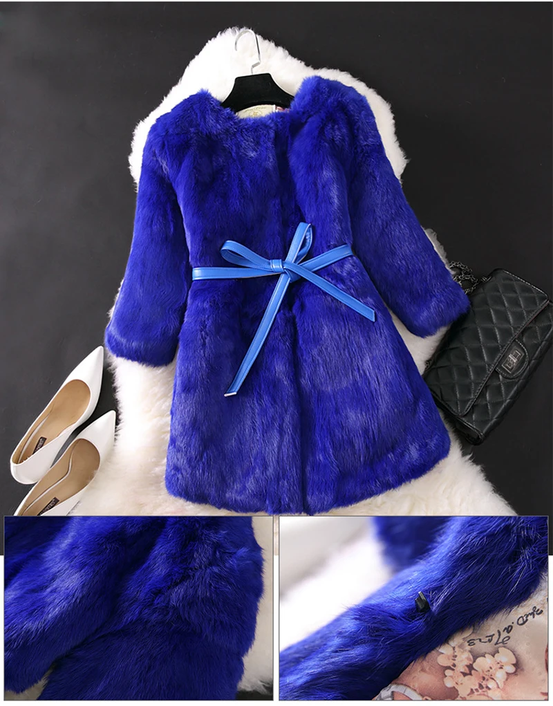Hot Sale Women Brand Winter 100% Genuine Real Rabbit Fur Coat Natural Warm Rabbit Fur Jacket Lady Fashio Long Real Fur Outerwear