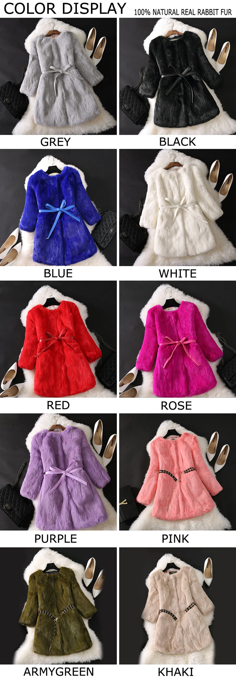 Hot Sale Women Brand Winter 100% Genuine Real Rabbit Fur Coat Natural Warm Rabbit Fur Jacket Lady Fashio Long Real Fur Outerwear