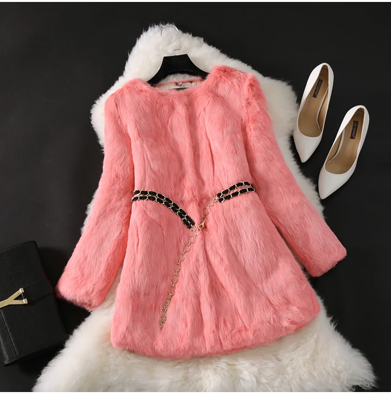 Hot Sale Women Brand Winter 100% Genuine Real Rabbit Fur Coat Natural Warm Rabbit Fur Jacket Lady Fashio Long Real Fur Outerwear