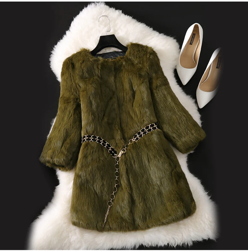 Hot Sale Women Brand Winter 100% Genuine Real Rabbit Fur Coat Natural Warm Rabbit Fur Jacket Lady Fashio Long Real Fur Outerwear