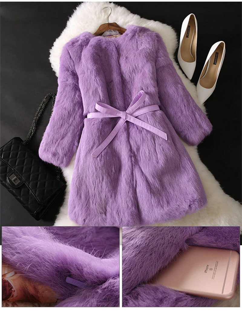 Hot Sale Women Brand Winter 100% Genuine Real Rabbit Fur Coat Natural Warm Rabbit Fur Jacket Lady Fashio Long Real Fur Outerwear