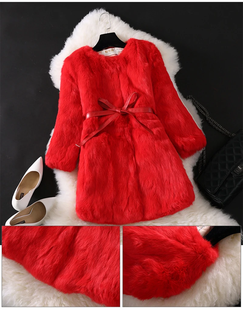 Hot Sale Women Brand Winter 100% Genuine Real Rabbit Fur Coat Natural Warm Rabbit Fur Jacket Lady Fashio Long Real Fur Outerwear