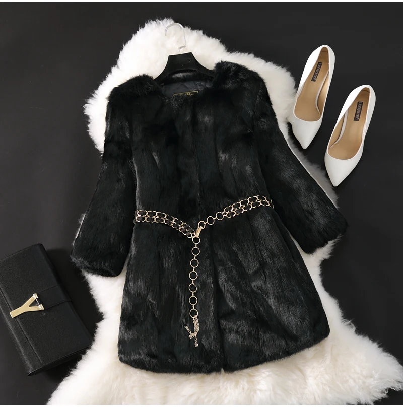 Hot Sale Women Brand Winter 100% Genuine Real Rabbit Fur Coat Natural Warm Rabbit Fur Jacket Lady Fashio Long Real Fur Outerwear
