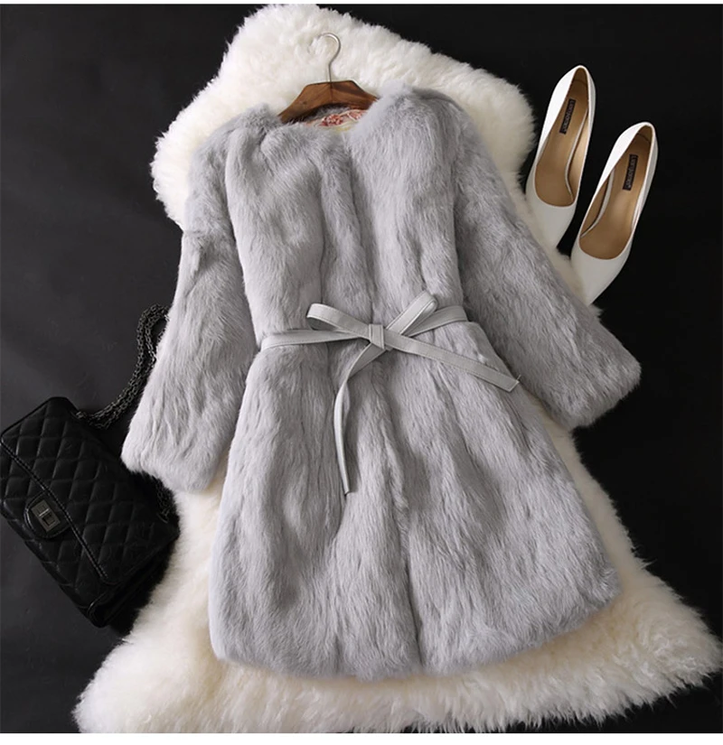 Hot Sale Women Brand Winter 100% Genuine Real Rabbit Fur Coat Natural Warm Rabbit Fur Jacket Lady Fashio Long Real Fur Outerwear
