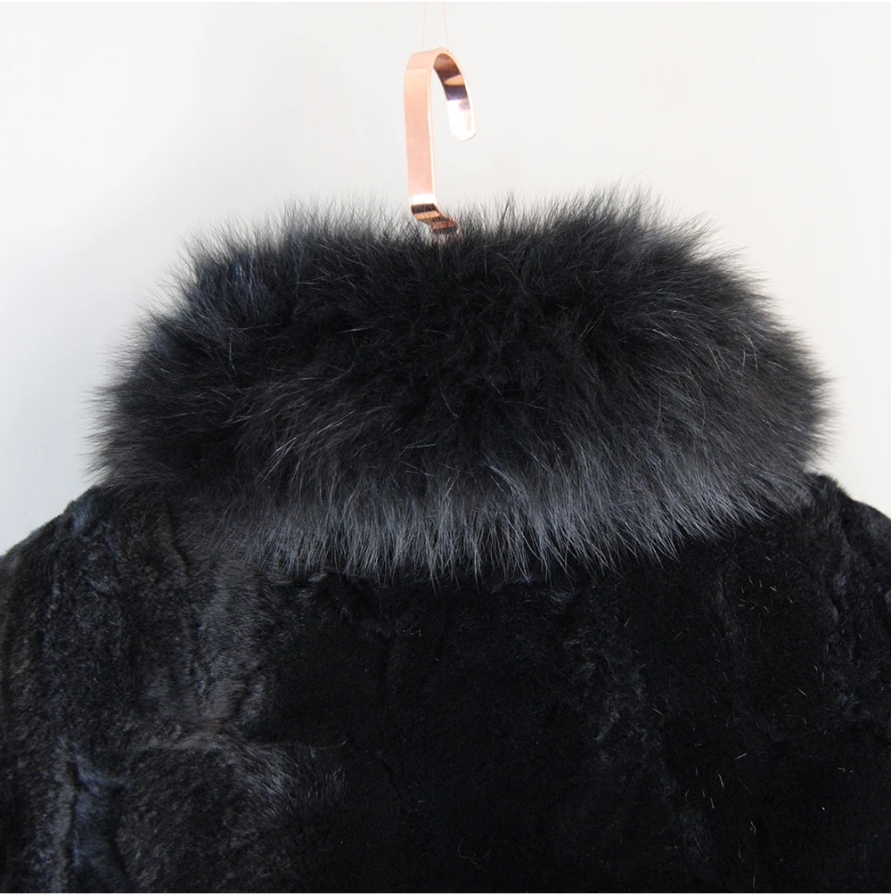 New Fashion Lady 100% Natural Rex Rabbit Fur Coat Women Winter Thick Warm Real Rex Rabbit Fur Jacket With Quality Fox Fur Collar