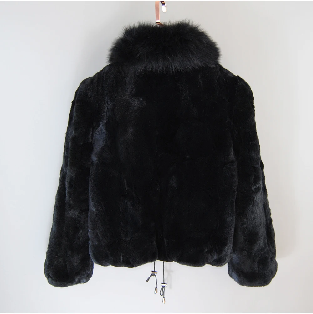 New Fashion Lady 100% Natural Rex Rabbit Fur Coat Women Winter Thick Warm Real Rex Rabbit Fur Jacket With Quality Fox Fur Collar
