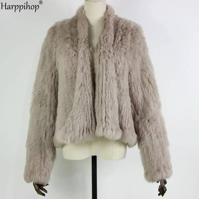 2021 Hot sale knitted rabbit fur jacket popuplar fashion fur jacket winter fur coat for women*harppihop