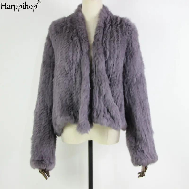 2021 Hot sale knitted rabbit fur jacket popuplar fashion fur jacket winter fur coat for women*harppihop
