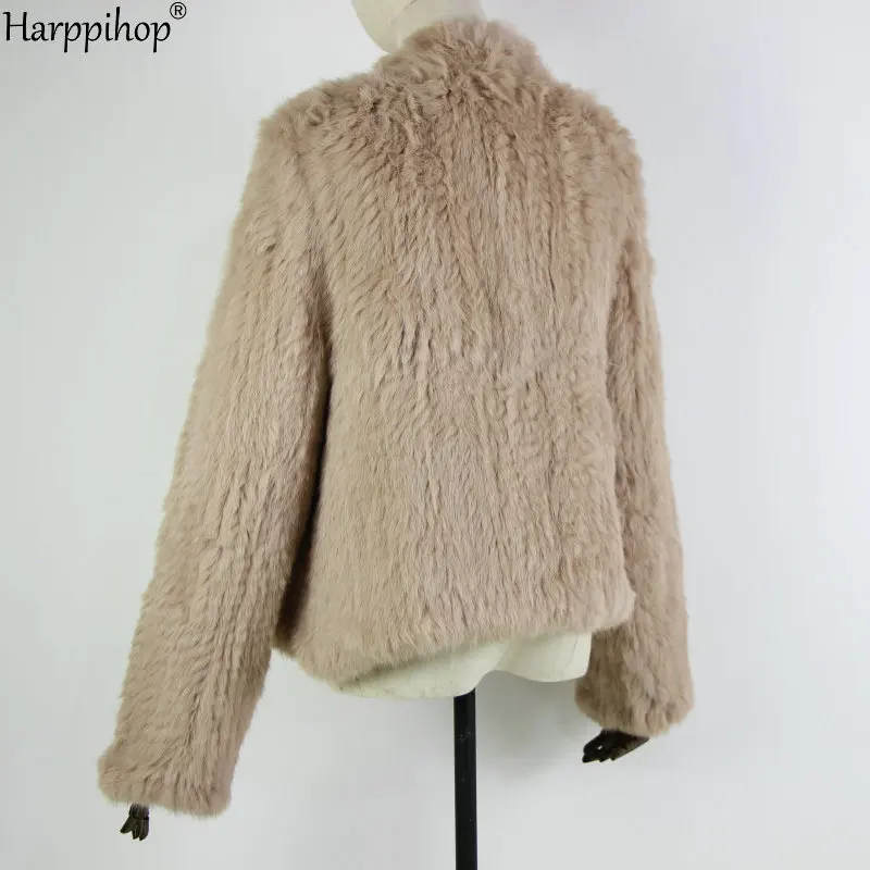 2021 Hot sale knitted rabbit fur jacket popuplar fashion fur jacket winter fur coat for women*harppihop