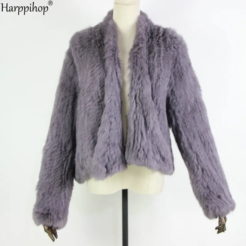 2021 Hot sale knitted rabbit fur jacket popuplar fashion fur jacket winter fur coat for women*harppihop
