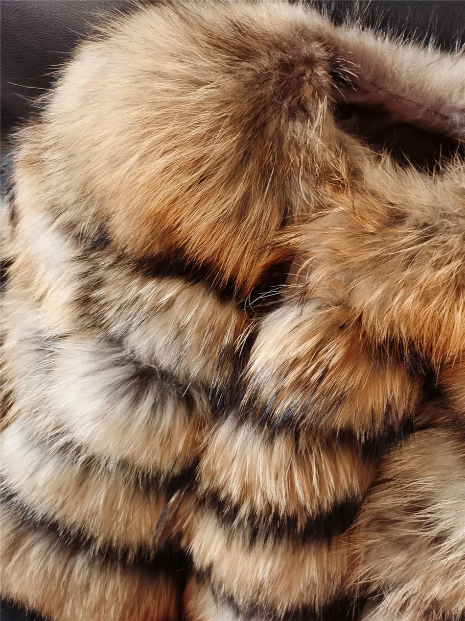 2026 Maomaokong Real Fur Coat Women Natural Raccoon Fur Jacket Female Winter Warm Fox Fur Coat High Quality Long Sleeve With Hat