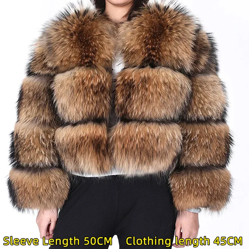 2026 Maomaokong Real Fur Coat Women Natural Raccoon Fur Jacket Female Winter Warm Fox Fur Coat High Quality Long Sleeve With Hat