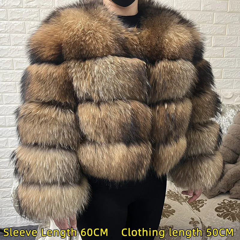 2026 Maomaokong Real Fur Coat Women Natural Raccoon Fur Jacket Female Winter Warm Fox Fur Coat High Quality Long Sleeve With Hat