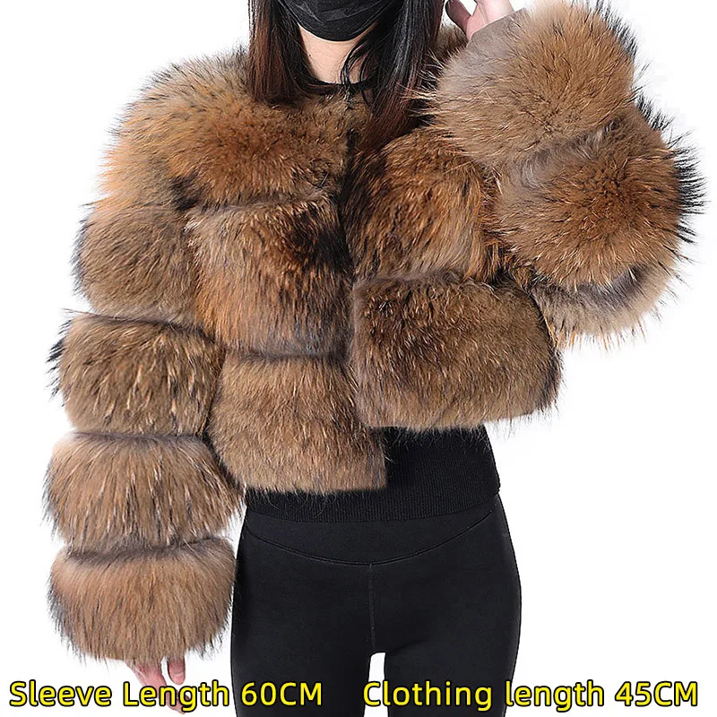 2026 Maomaokong Real Fur Coat Women Natural Raccoon Fur Jacket Female Winter Warm Fox Fur Coat High Quality Long Sleeve With Hat