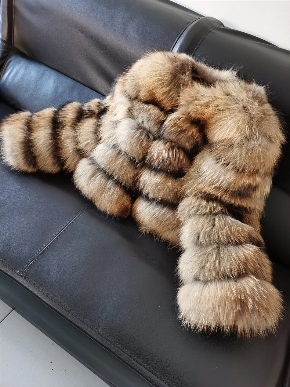 2026 Maomaokong Real Fur Coat Women Natural Raccoon Fur Jacket Female Winter Warm Fox Fur Coat High Quality Long Sleeve With Hat