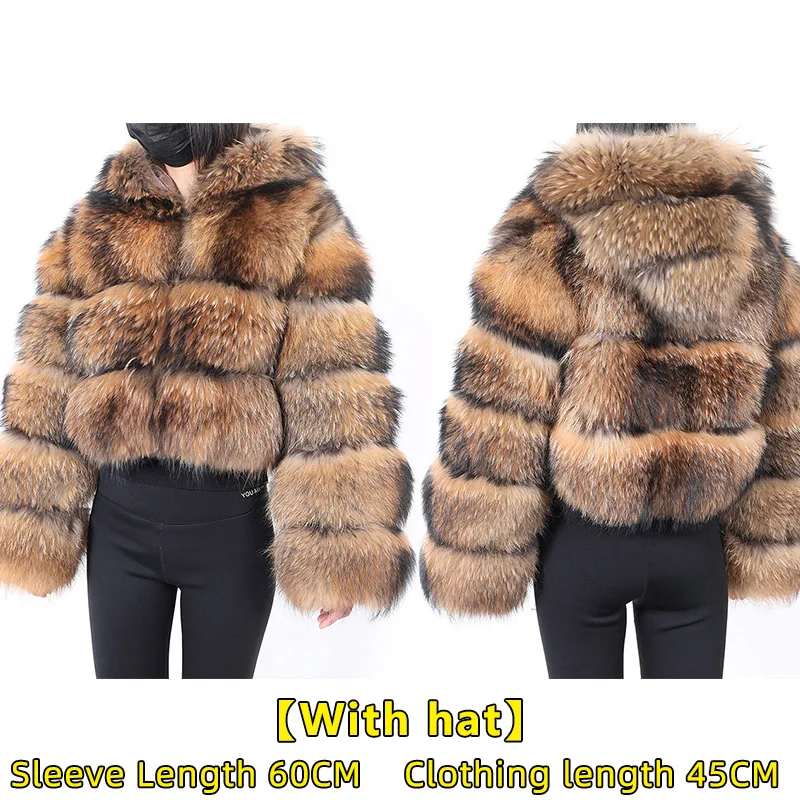 2026 Maomaokong Real Fur Coat Women Natural Raccoon Fur Jacket Female Winter Warm Fox Fur Coat High Quality Long Sleeve With Hat