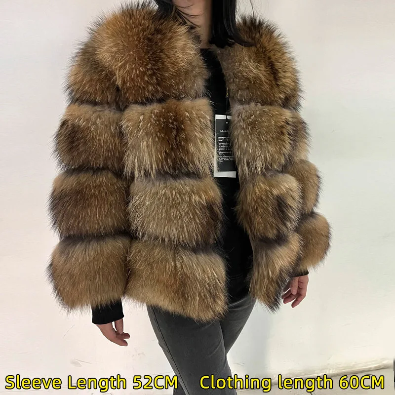 2026 Maomaokong Real Fur Coat Women Natural Raccoon Fur Jacket Female Winter Warm Fox Fur Coat High Quality Long Sleeve With Hat