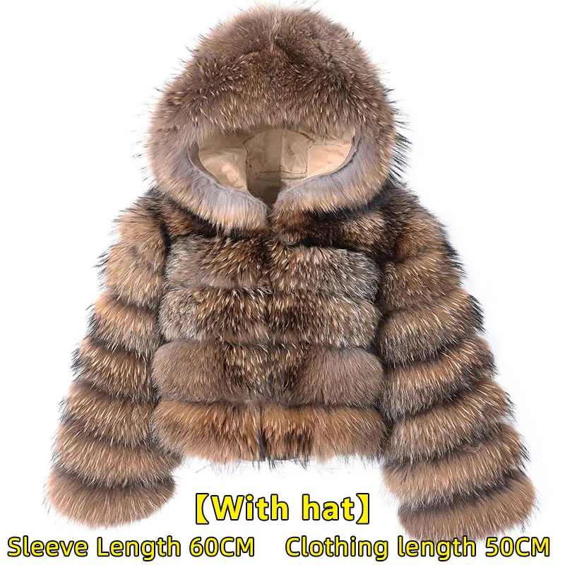 2026 Maomaokong Real Fur Coat Women Natural Raccoon Fur Jacket Female Winter Warm Fox Fur Coat High Quality Long Sleeve With Hat