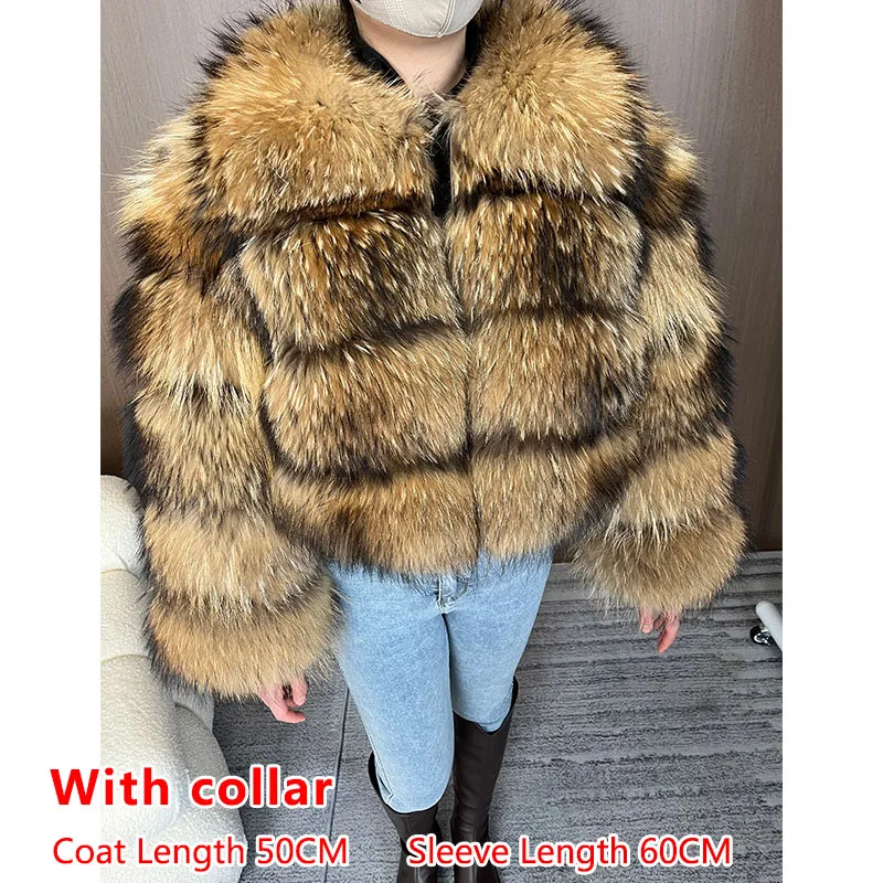 2026 Maomaokong Real Fur Coat Women Natural Raccoon Fur Jacket Female Winter Warm Fox Fur Coat High Quality Long Sleeve With Hat